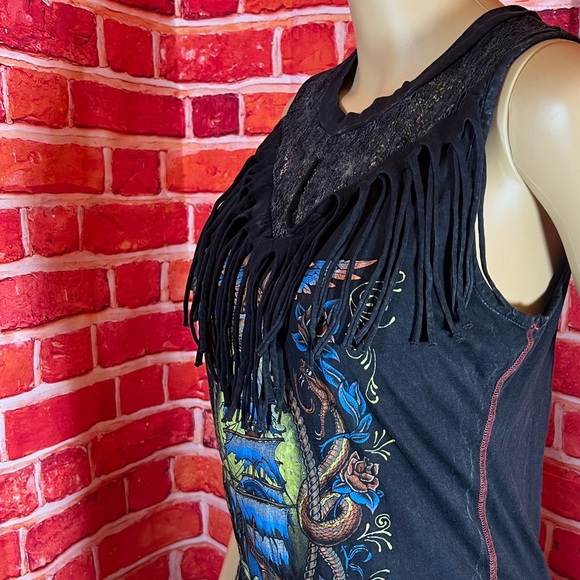 Affliction Black Fringe Short Sleeve Tee - Picture 2 of 6